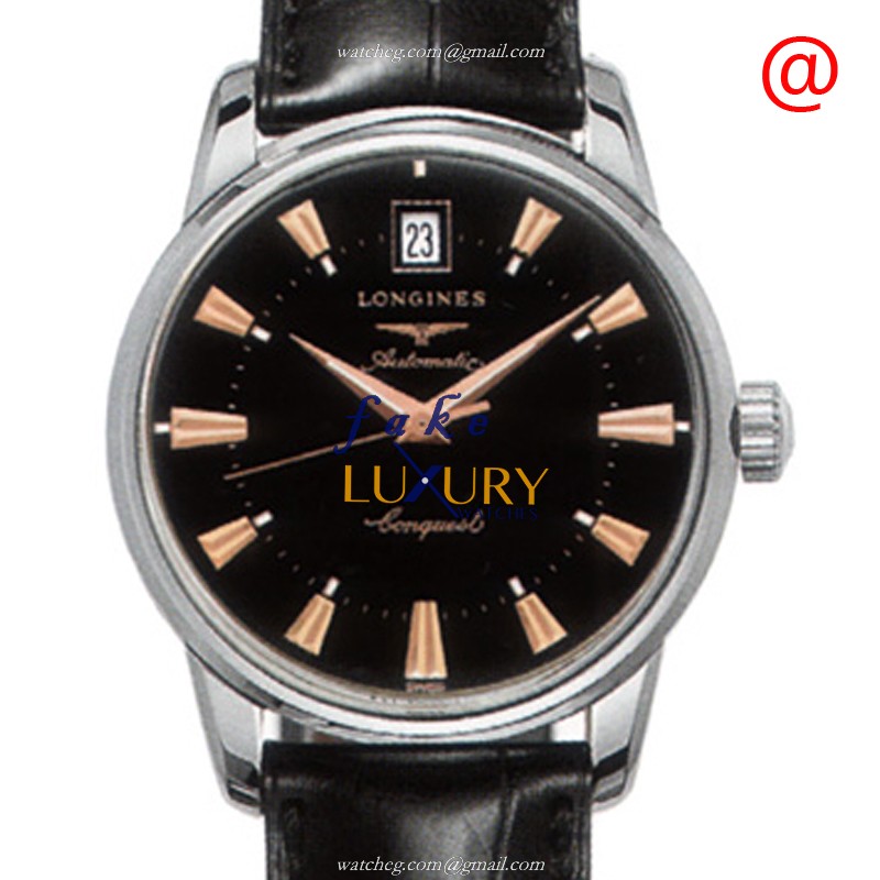 Longines L1.611.4.52.4 Heritage Automatic Black Dial Alligator Strap Replica Watch - Luxury Replica Watch