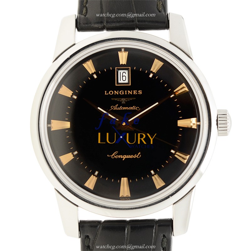 Longines HERITAGE L1.645.4.52.4 Replica Watch Automatic Black Dial Stainless Steel Case Alligator - Luxury Replica Watch
