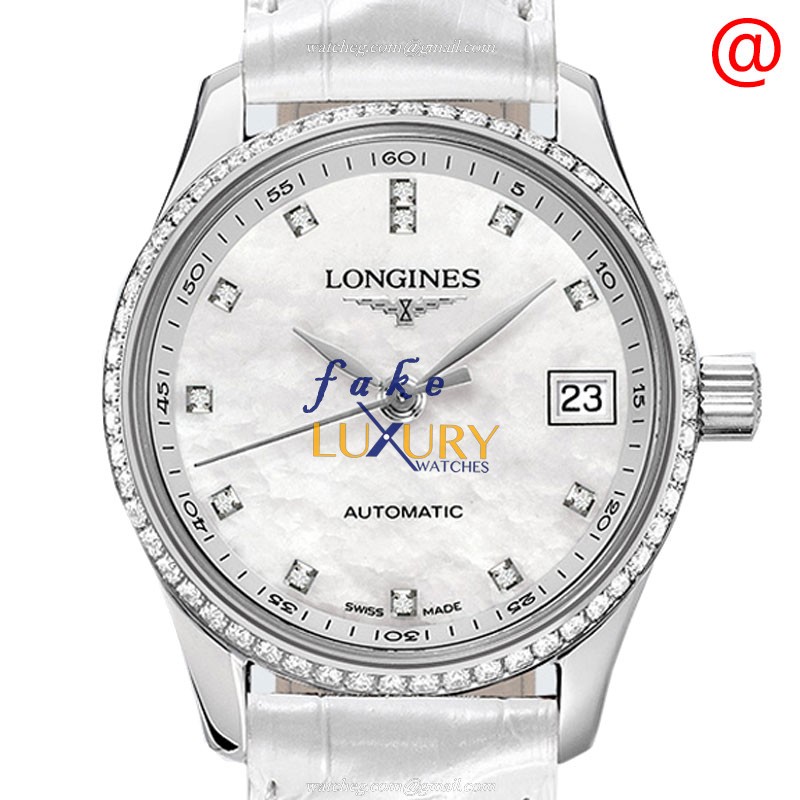Longines L2.128.0.87.3 Master Replica Watch, White Mother of Pearl Dial, Alligator Strap