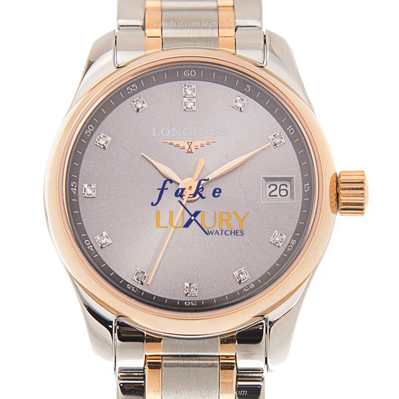 Longines L2.128.5.07.7 Master Automatic 18kt Rose Gold Steel Gray Dial Sapphire Crystal Replica
