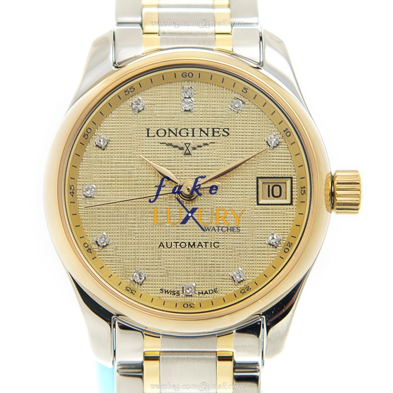 Longines L2.128.5.38.7 MASTER Replica Watch, Automatic Movement, 18kt Gold & Steel Case, Gold Dial