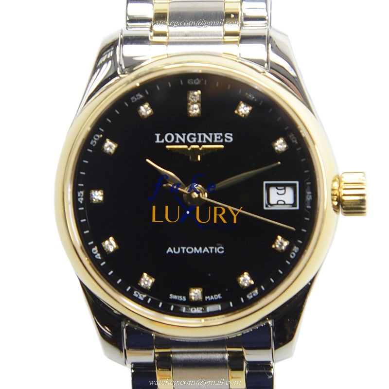 L2.128.5.57.7 - Longines Master Replica Watch Automatic 18kt Gold Steel Silver Dial Black - Luxury Replica Watch