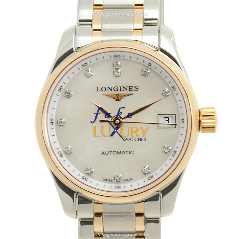 Longines L2.128.5.89.7 Master Replica Watch, Automatic Movement, White Mother of Pearl Dial, Rose
