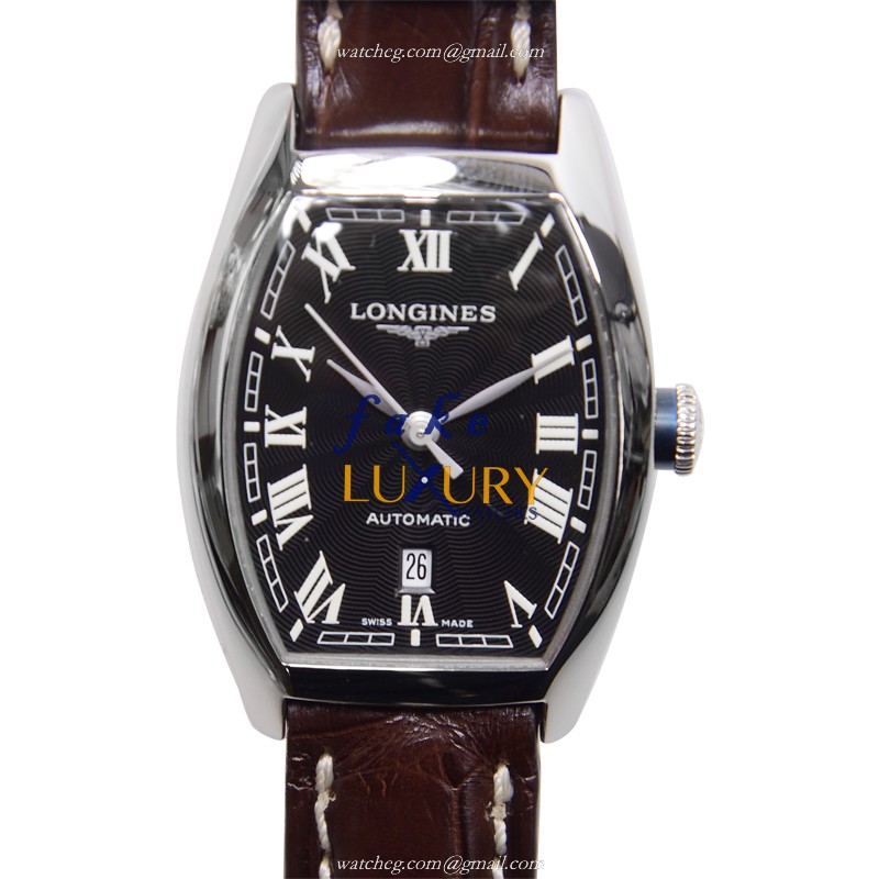 Longines L2.142.4.51.4 Evidenza Replica Watch - Automatic - Black Dial - Brown Leather Strap