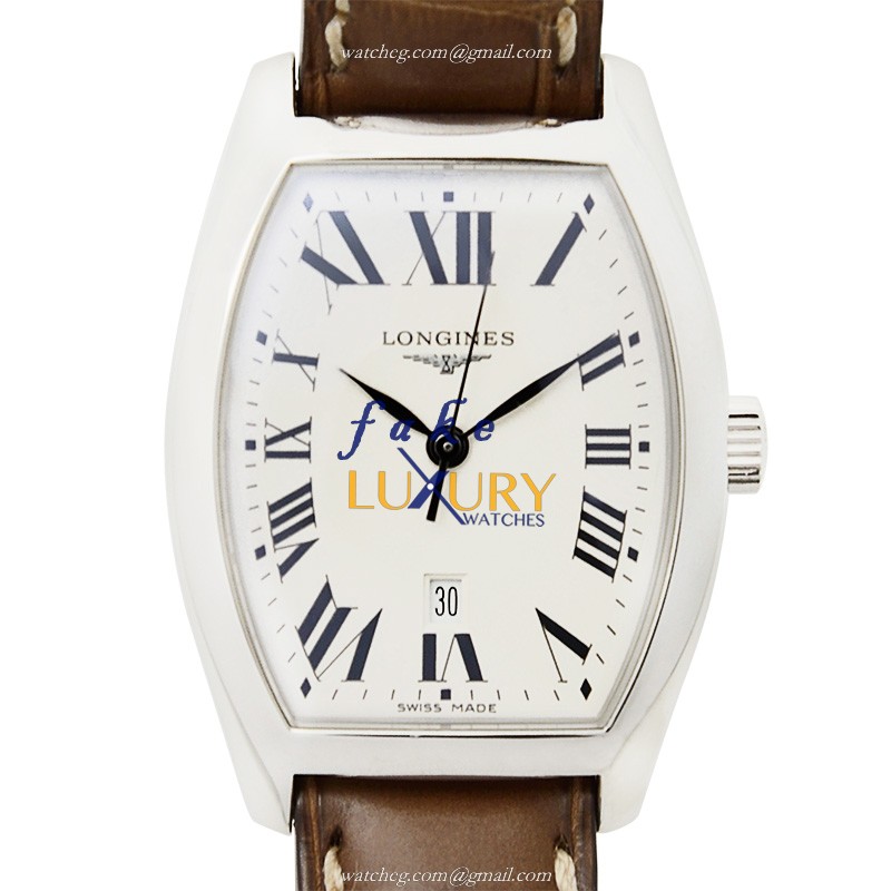 Longines L2.155.4.71.9 Replica Watch, White Dial, Steel Case, Brown Alligator Strap