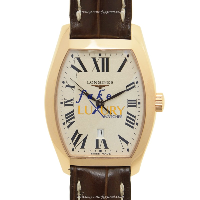 Longines L2.155.8.71.2 Quartz 18kt Rose Gold Replica Watch, Beige Dial, Brown Alligator Strap - Luxury Replica Watch