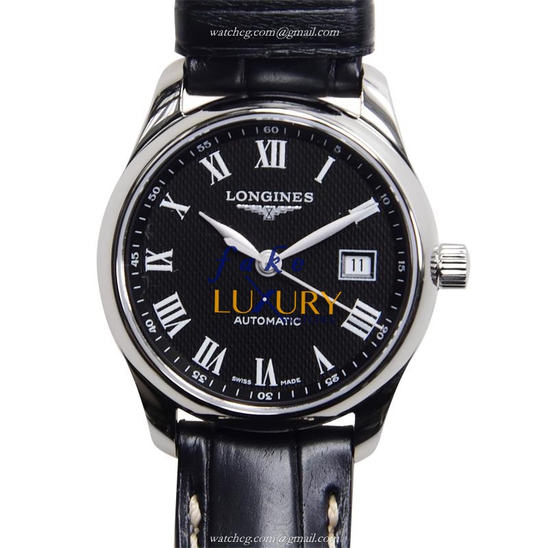 Longines L2.257.4.51.7 Master Replica Watch, Black Dial, Steel Case, Alligator Strap