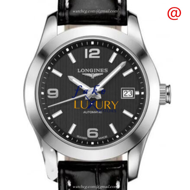 Longines L2.285.4.56.3 Replica Watch, Swiss Automatic, 29mm Steel Case, Black Dial & Alligator Strap - Luxury Replica Watch