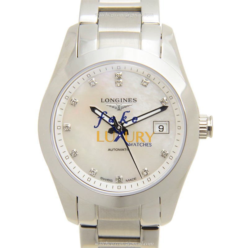 Longines L2.285.4.87.6 Conquest Replica Watch With Automatic Movement, White Mother of Pearl Dial