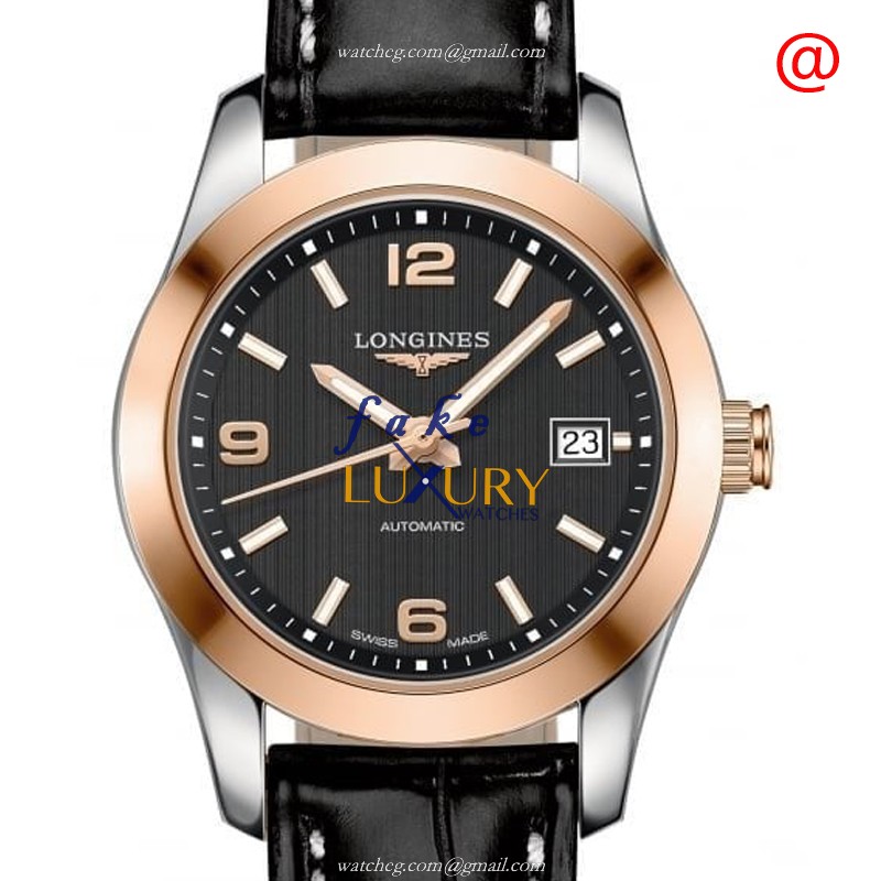 Longines L2.285.5.56.3 Conquest Classic Replica Watch Automatic 18kt Rose Gold Steel Black Dial
