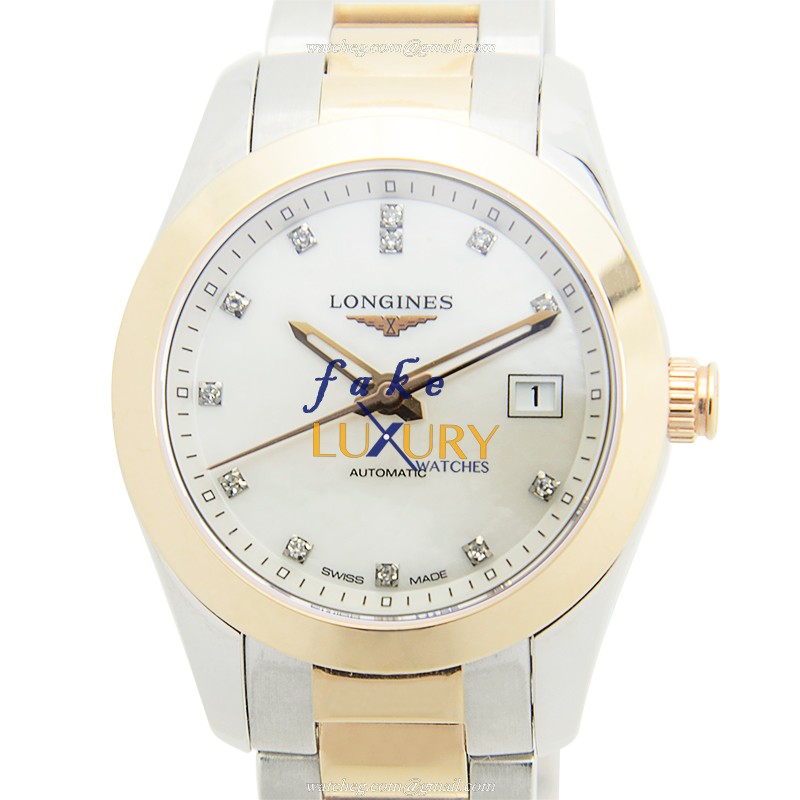 Longines L2.285.5.87.7 Conquest Classic Replica Watch, Automatic, White Mother of Pearl Dial, 18kt