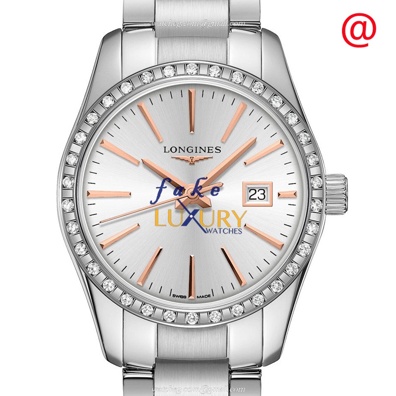 Longines L2.286.0.72.6 Conquest Classic Replica Watch, Quartz Movement, Silver Dial, Steel &