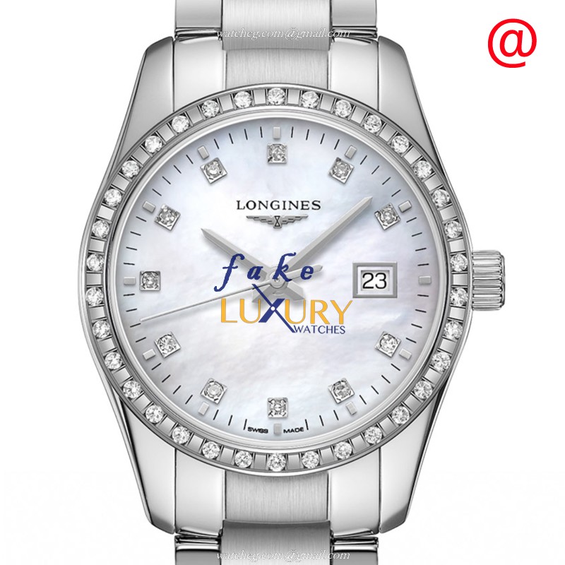 Longines L2.286.0.87.6 Conquest Classic Replica Watch With Quartz Movement, White Mother of Pearl