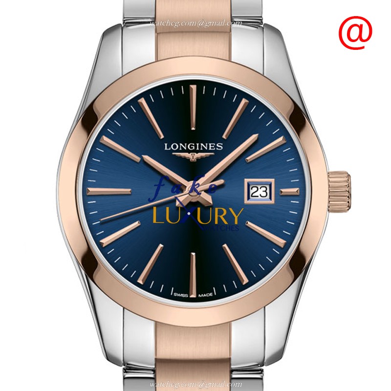Longines L2.286.3.92.7 Conquest Classic Quartz 18kt Rose Gold & Steel Blue Dial Replica Watch