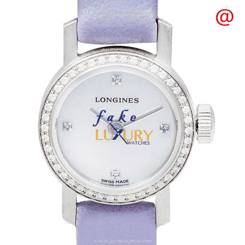 Longines L2.303.0.87.5 AUTO | Stainless Steel & Diamonds | White Dial | Light Purple Leather Strap - Luxury Replica Watch