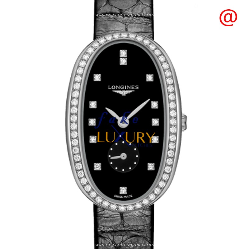 Longines L2.307.0.57.0 Symphonette Replica Watch, Quartz Movement, Black Dial, Steel & Diamond Case