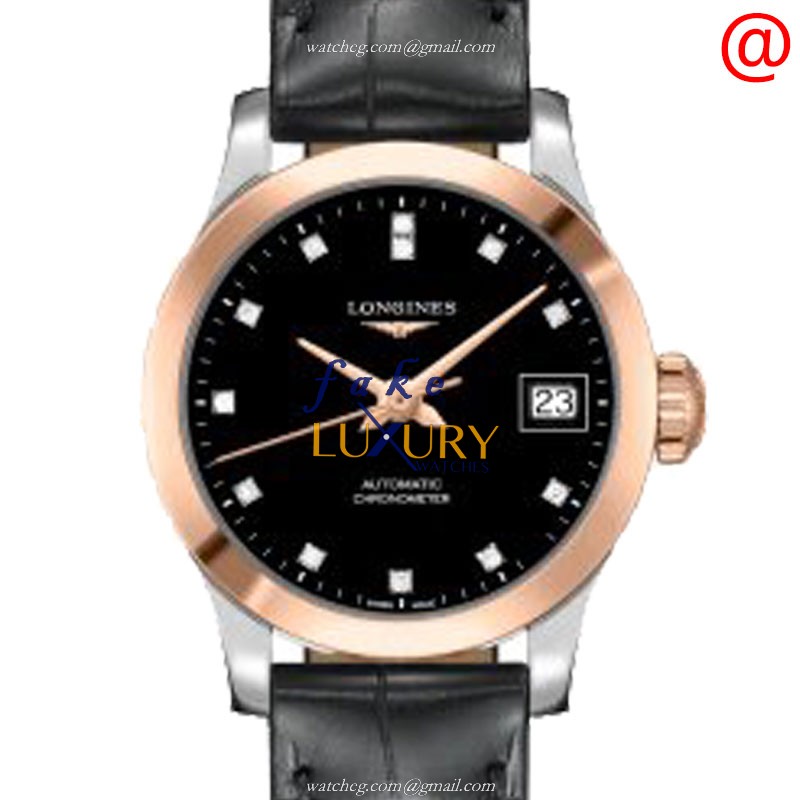 Longines L2.320.5.57.2 RECORD Automatic 18kt Rose Gold Replica Watch - Swiss Movement, Black Dial &