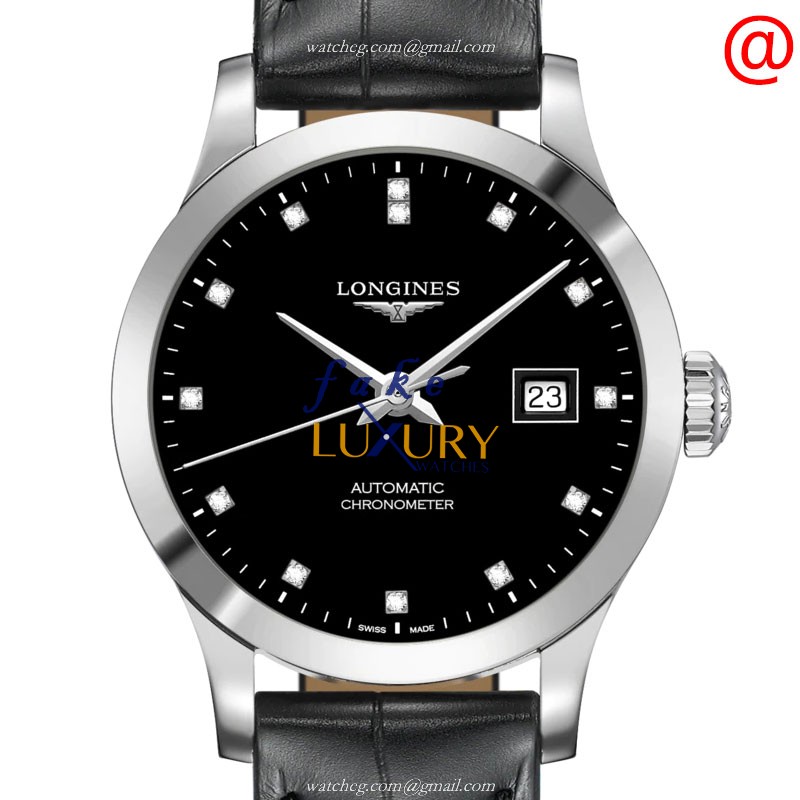 Longines L2.321.4.57.2 RECORD - Replica Watch - Automatic - Stainless Steel Case - Black Alligator