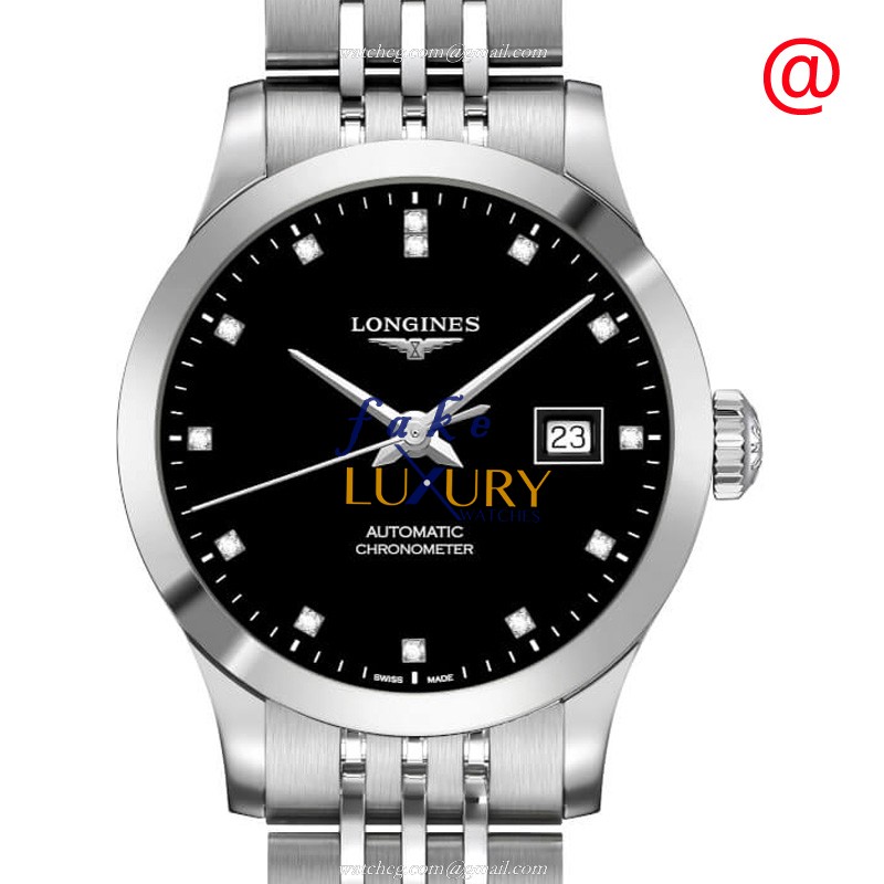 Longines L2.321.4.57.6 Automatic Swiss Steel Replica Watch, Black Dial, Silver Strap