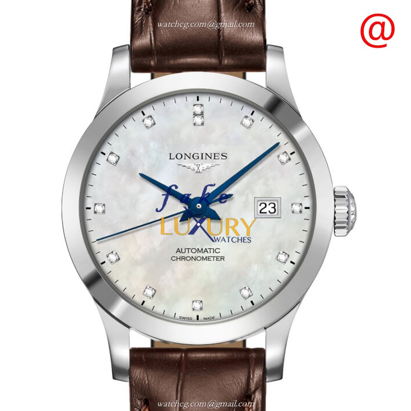 Longines L2.321.4.87.2 Replica Watch, Automatic, White Dial, Steel Case, Brown Alligator Strap