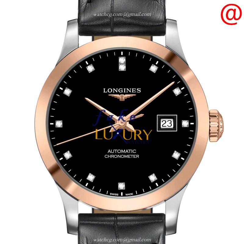 Longines L2.321.5.57.2 RECORD Replica Watch With Automatic Movement, Black Dial Rose Gold Steel - Luxury Replica Watch