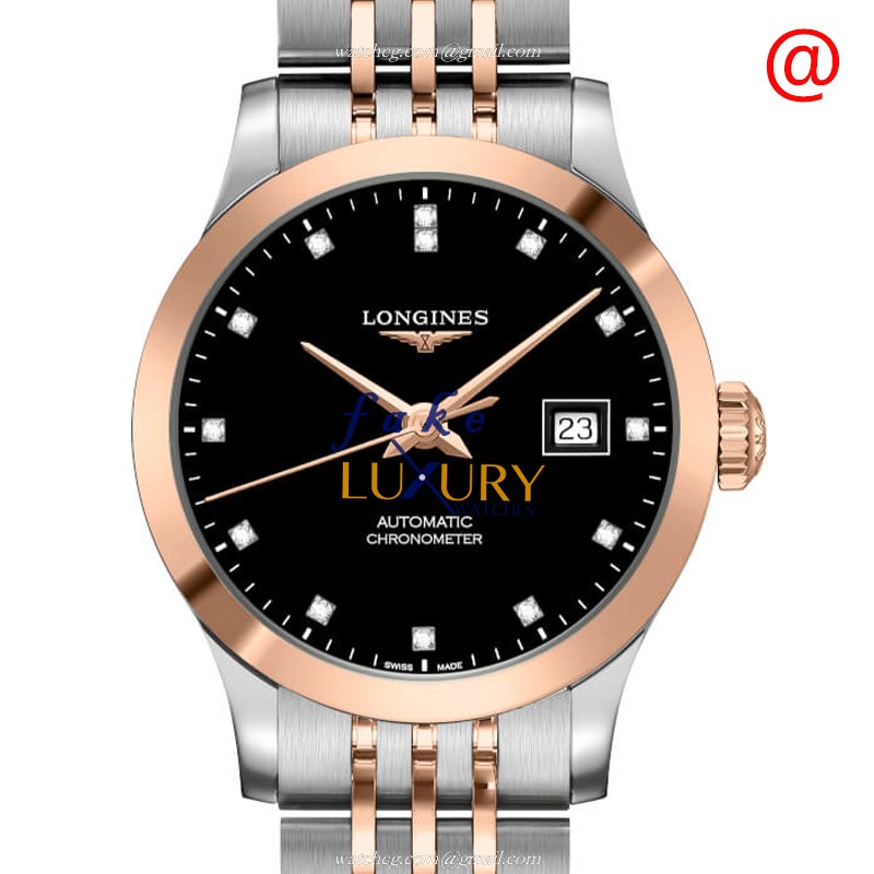 - L2.321.5.57.7 Automatic Replica Watch - 18kt Rose Gold & Steel Case - Black Dial - Luxury Replica Watch