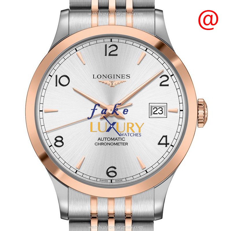 Longines L2.321.5.76.7 Record Replica Watch, Automatic, Silver Dial, 18kt Rose Gold & Steel Case