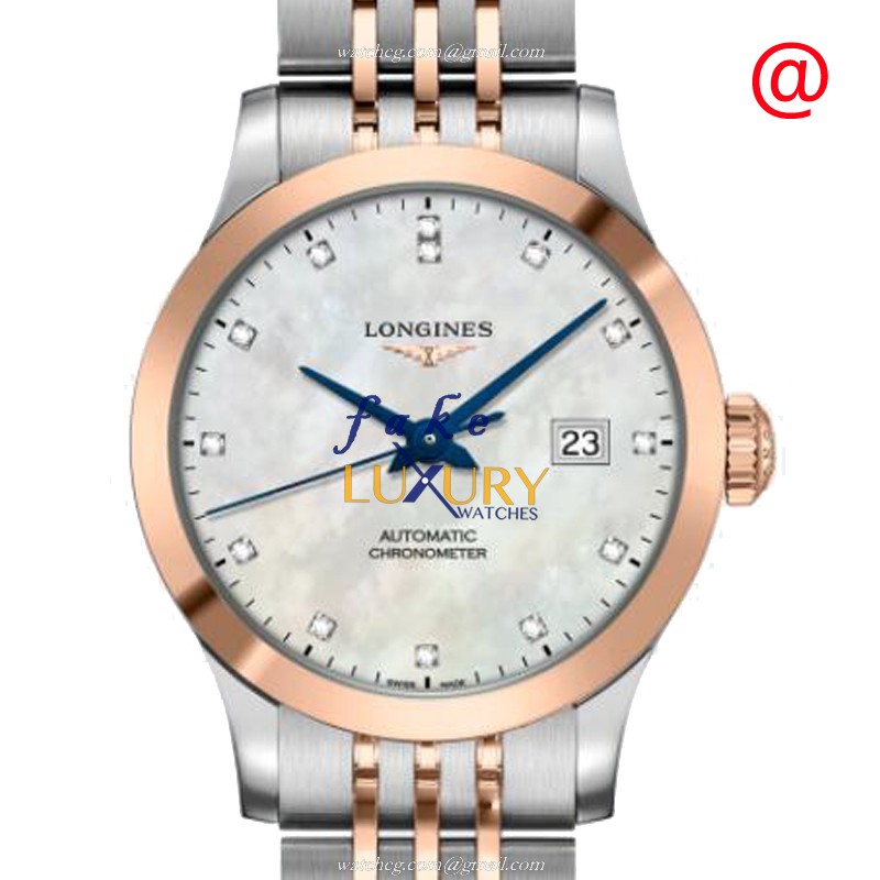 Longines L2.321.5.87.7 RECORD Replica Watch, 30mm, Automatic, White Dial, Rose Gold & Steel