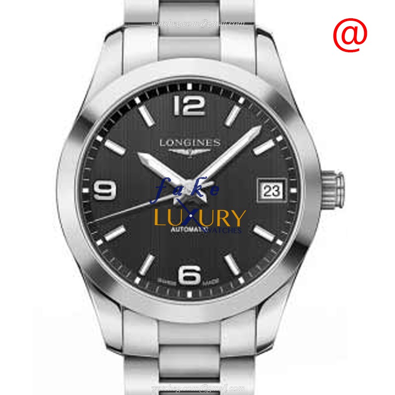 Longines L2.385.4.56.6 CONQUEST Auto Stainless Steel Replica Watch - Swiss Movement - Black Dial &