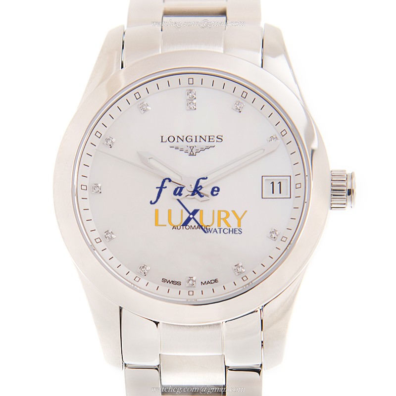 Longines L2.385.4.87.6 Conquest Classic Replica Watch, 34mm Automatic, White Mother of Pearl Dial