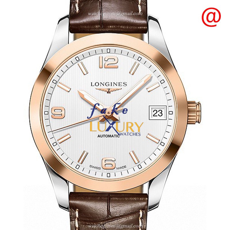 Longines L2.385.5.76.3 Conquest Classic Replica Watch 18kt Rose Gold Steel White Dial Brown