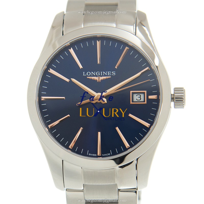 Longines L2.386.4.92.6 Replica Watch, Swiss Quartz, Blue Dial, Silver Steel Case