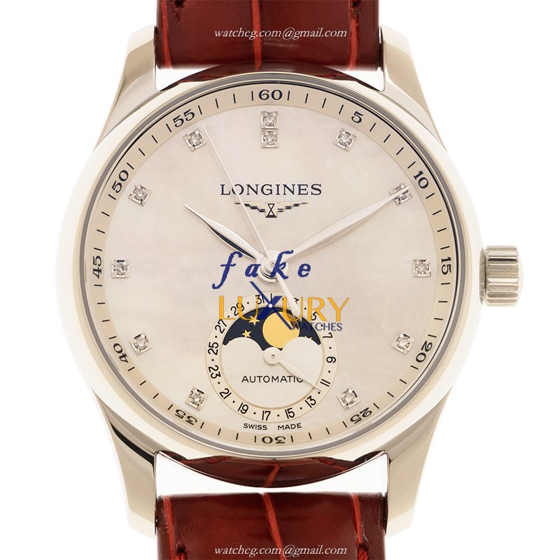 Longines L2.409.4.87.2 MASTER Automatic Steel Case Replica Watch, White Dial, Red Alligator Strap - Luxury Replica Watch