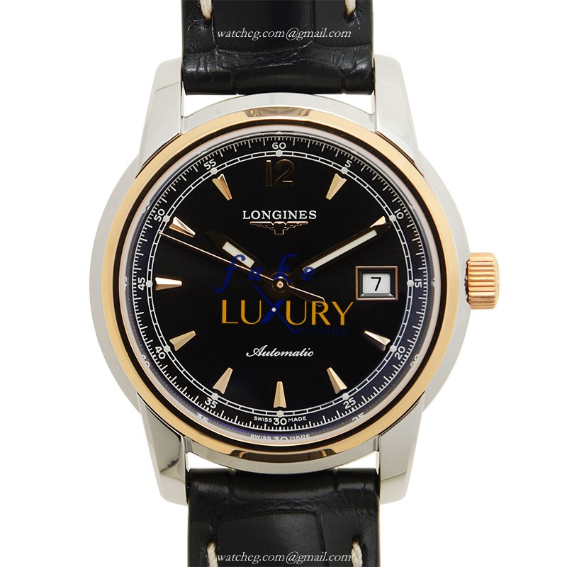Longines L2.563.5.59.3 Saint Imier Automatic 18kt Rose Gold Steel Black Dial Alligator Strap - Luxury Replica Watch