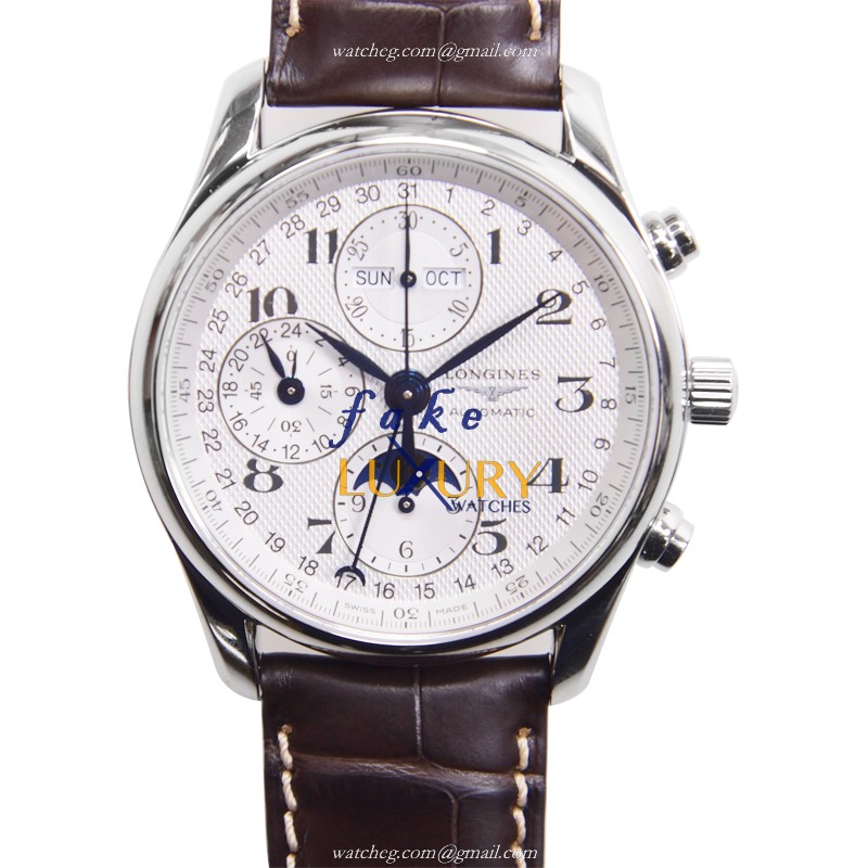 - LONGINES L2.673.4.78.5 REPLICA AUTO WATCH - WHITE DIAL BROWN ALLIGATOR STRAP - Luxury Replica Watch