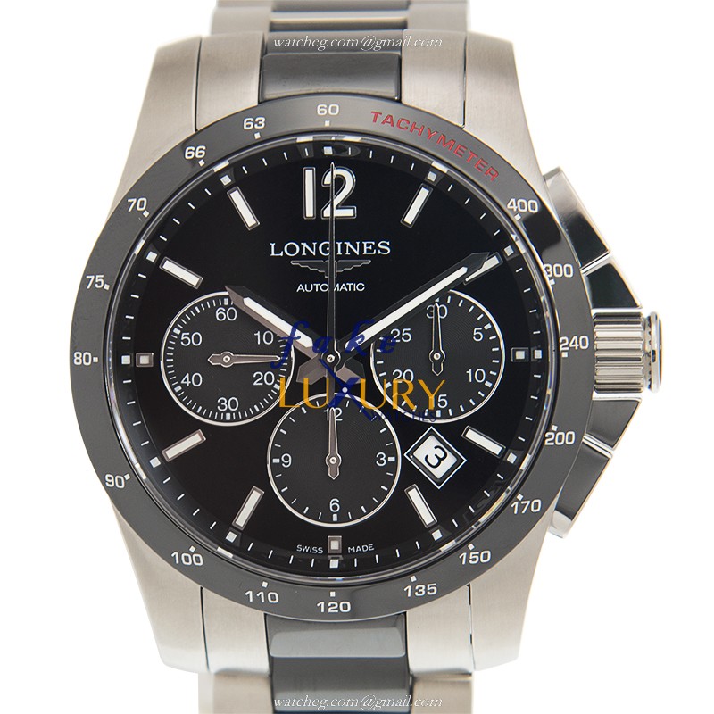 L2.744.4.56.7 - Longines Conquest Replica Watch Automatic 41mm Ceramic Steel Black Dial - Luxury Replica Watch