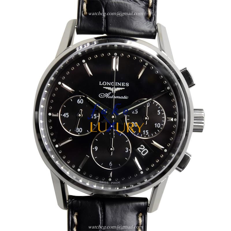Longines L2.749.4.52.0 Heritage Replica Watch, Automatic Movement, Black Dial, Steel Case
