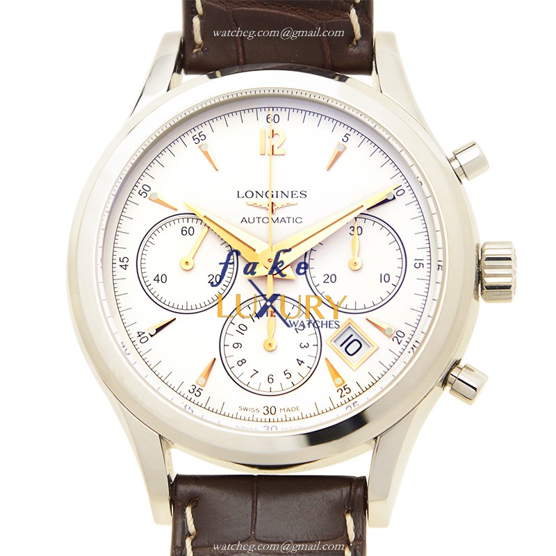 Longines L2.750.4.76.2 Heritage Automatic White Dial Brown Alligator Strap Steel Replica Watch