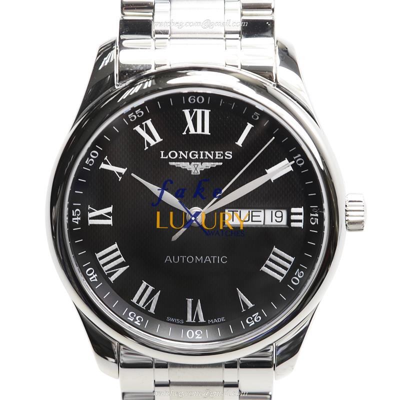 Longines L2.755.4.51.6 Master Replica Watch, Automatic Movement, Black Dial, Steel Bracelet