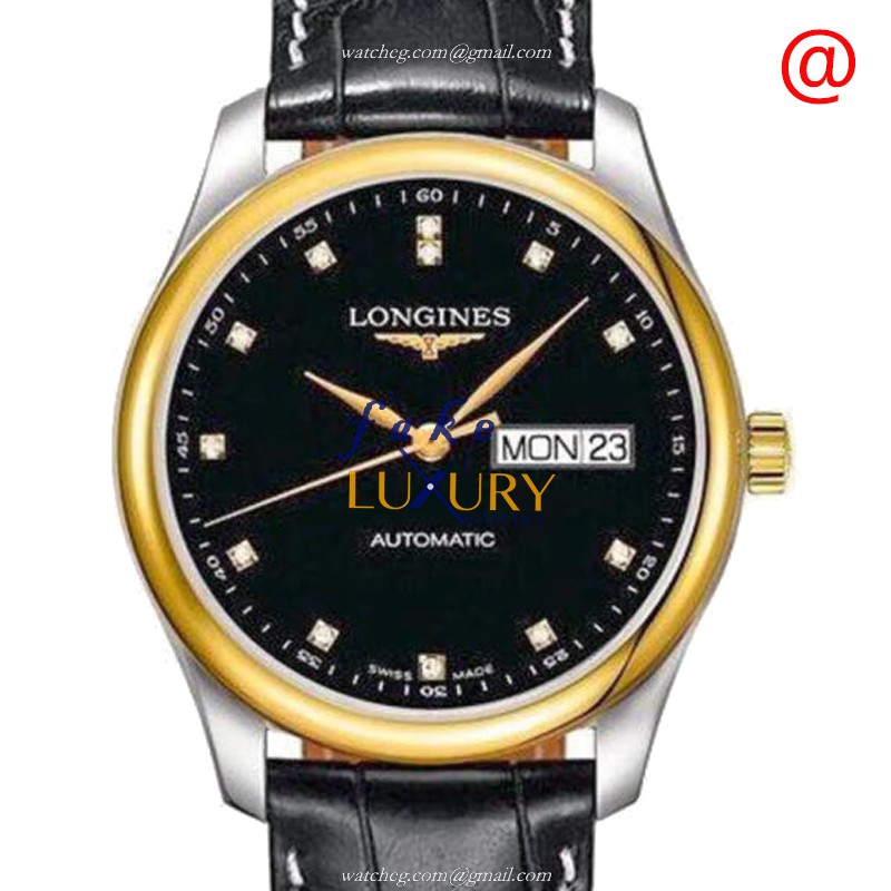 Longines L2.755.5.57.2 Replica Watch, Manual Wind, 18kt Gold & Steel Case, Black Dial, Alligator - Luxury Replica Watch