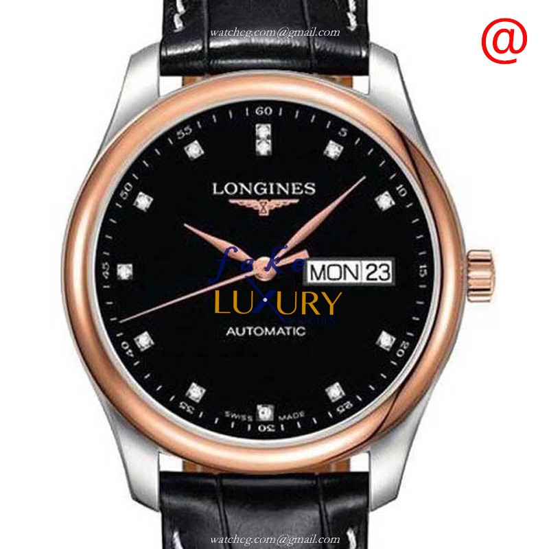 Longines L2.755.5.59.2 Master Automatic 18kt Rose Gold Black Dial Alligator Strap Replica Watch - Luxury Replica Watch