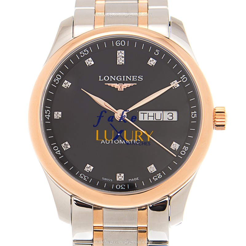 Longines L2.755.5.59.7 Master Replica Watch, Automatic, Black Dial, Rose Gold & Steel Case