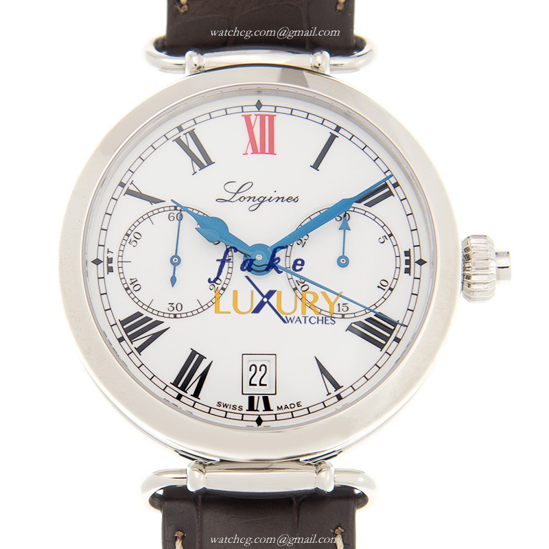 Longines L2.776.4.21.3 HERITAGE Auto Stainless Steel Watch - White Dial - Alligator Strap - Replica