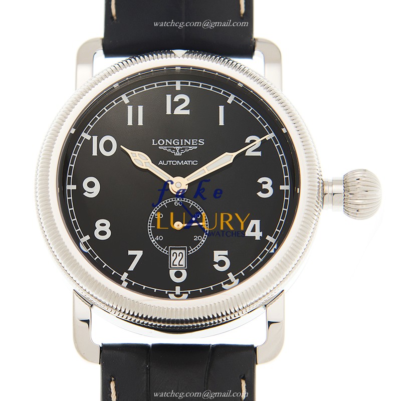 Longines L2.777.4.53.0 Heritage Replica Watch, Automatic, Black Dial, Steel Case, Alligator Strap