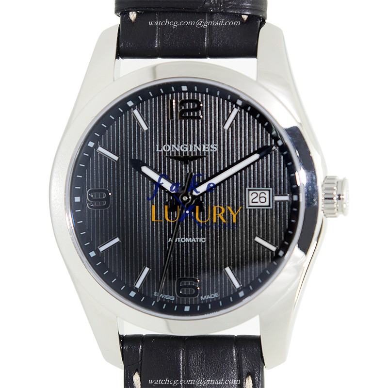 Longines L2.785.4.56.3 Replica Watch, Automatic Movement, Black Dial, Steel Case, Alligator Strap