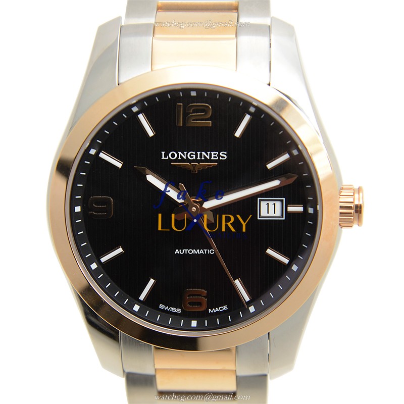 Longines L2.785.5.56.7 Conquest Automatic 40mm Black Dial 18kt Rose Gold Steel Replica Watch