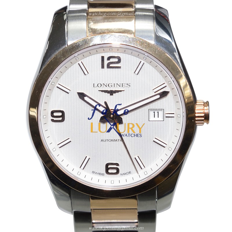 Longines L2.785.5.76.7 Conquest Classic Automatic 18kt Rose Gold & Steel Silver Dial Replica Watch