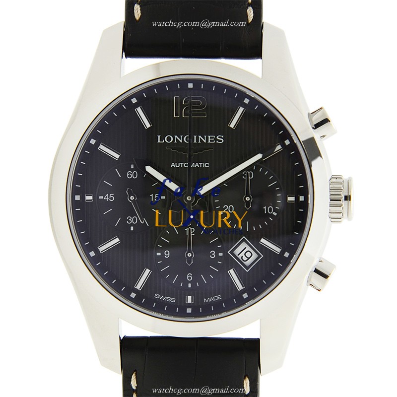 Longines L2.786.4.56.3 CONQUEST Automatic | Stainless Steel | Black Dial | Alligator Strap Replica
