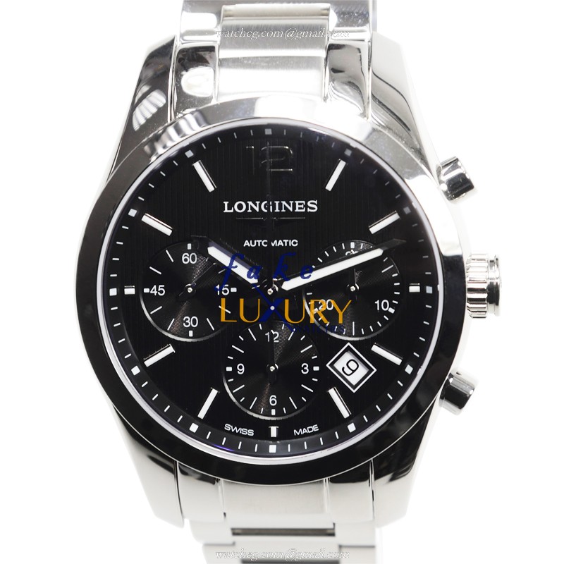Longines L2.786.4.56.6 Conquest Classic Replica Watch, Automatic, Black Dial, Steel Strap, 41mm