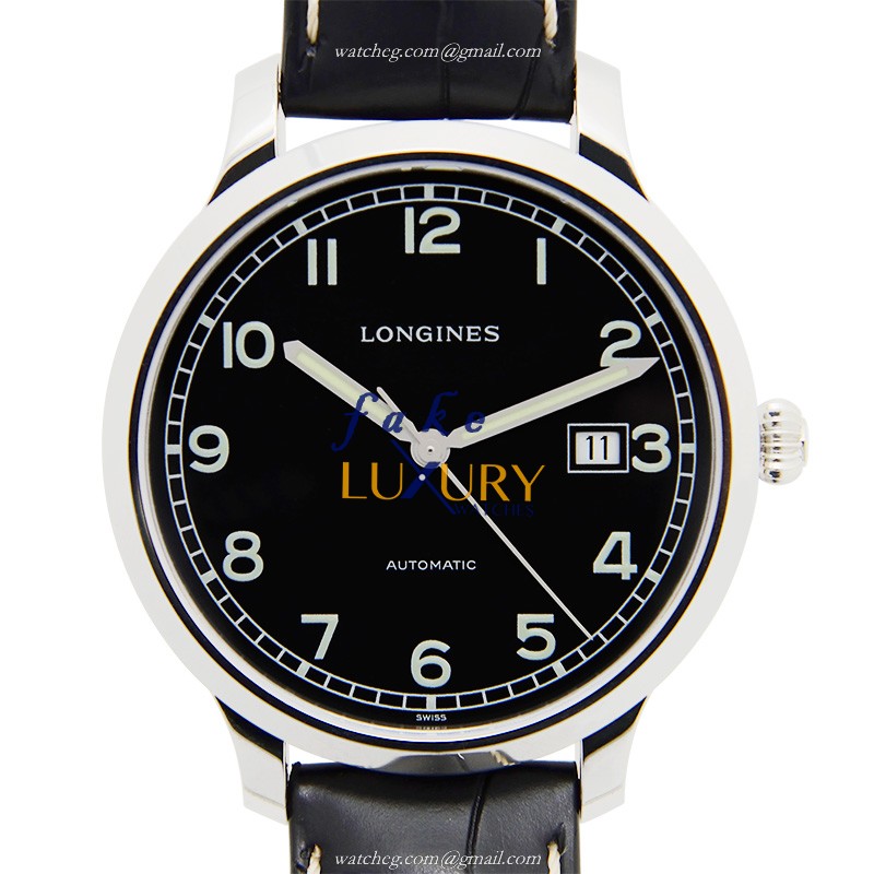 Longines L2.788.4.53.3 Replica Watch, Automatic, Black Dial, Stainless Steel Case, Alligator Strap